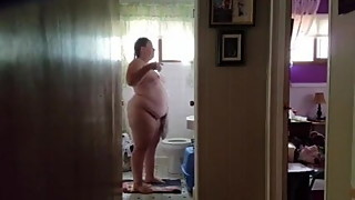 Ugly wife shows her 249 LB body in the bathroom